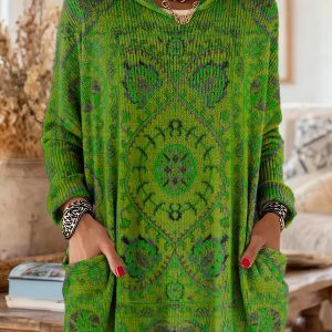 Mira | Cozy Hooded Women's Tunic with Retro Ethnic Print - Image 5