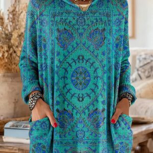 Mira | Cozy Hooded Women's Tunic with Retro Ethnic Print - Image 6