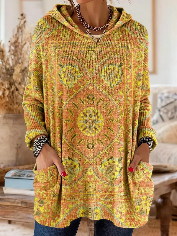 Mira | Cozy Hooded Women's Tunic with Retro Ethnic Print