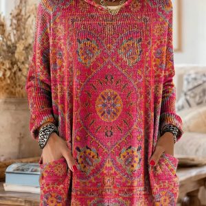 Mira | Cozy Hooded Women's Tunic with Retro Ethnic Print - Image 8