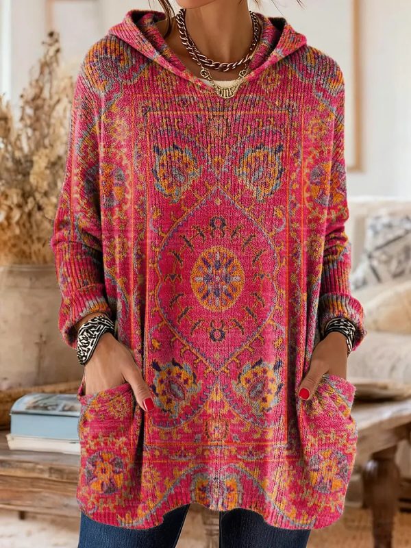 Mira | Cozy Hooded Women's Tunic with Retro Ethnic Print