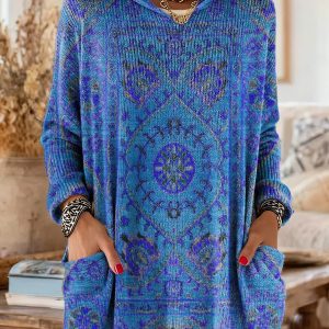 Mira | Cozy Hooded Women's Tunic with Retro Ethnic Print - Image 9