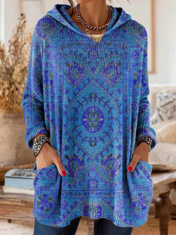 Mira | Cozy Hooded Women's Tunic with Retro Ethnic Print