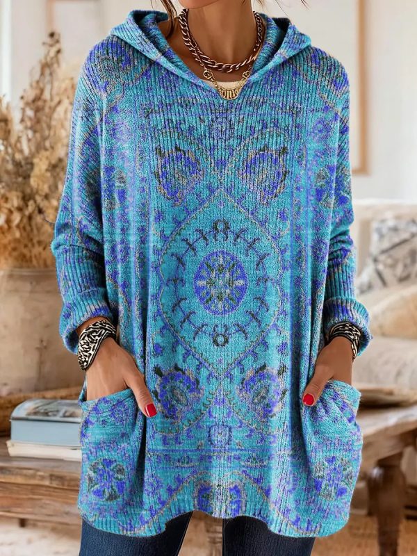 Mira | Cozy Hooded Women's Tunic with Retro Ethnic Print