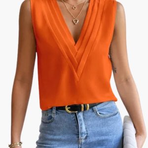 Solenne | Elegant V-Neck Sleeveless Draped Women's Blouse - Image 4