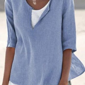 Florence | Relaxed Linen Blend Layered Hem Blouse - Image 3