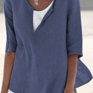 Florence | Relaxed Linen Blend Layered Hem Blouse - Image 4