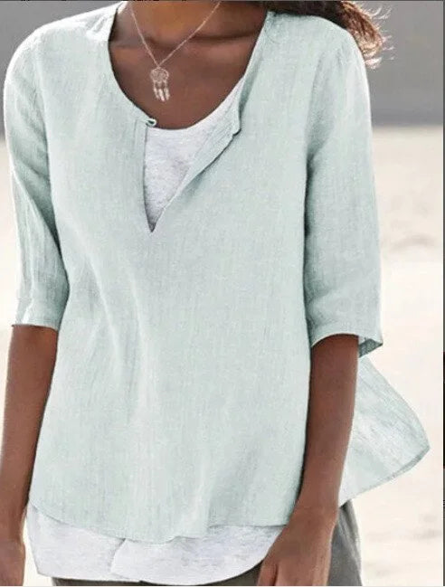 Florence | Relaxed Linen Blend Layered Hem Blouse