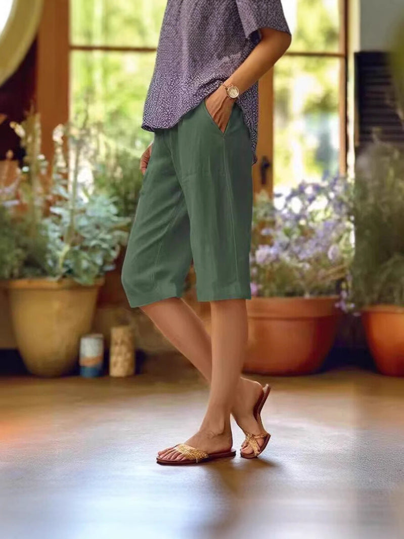 Relaxed Linen Capri Pants with Side Pockets - Image 4