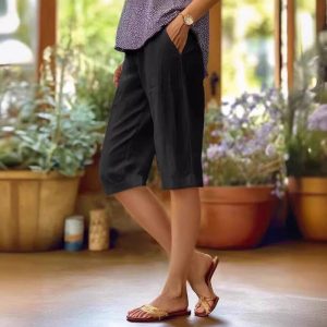 Relaxed Linen Capri Pants with Side Pockets - Image 5
