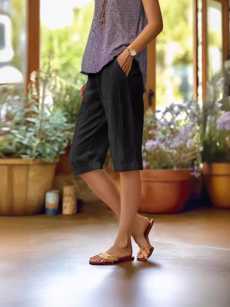 Relaxed Linen Capri Pants with Side Pockets - Image 5