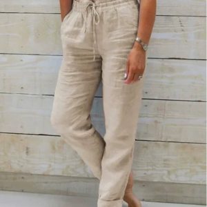 Relaxed Linen Trousers with Drawstring Waist and Straight Leg - Image 2