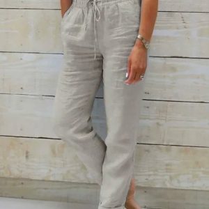 Relaxed Linen Trousers with Drawstring Waist and Straight Leg - Image 3