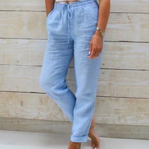 Relaxed Linen Trousers with Drawstring Waist and Straight Leg