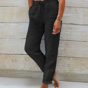 Relaxed Linen Trousers with Drawstring Waist and Straight Leg - Image 4