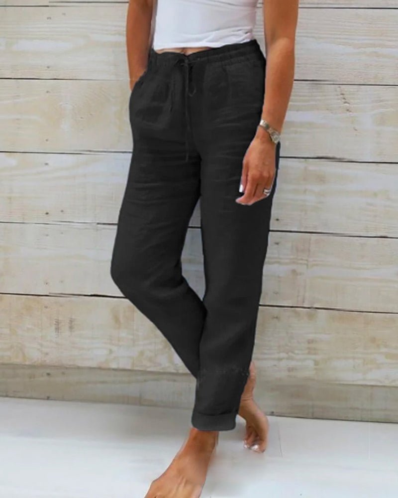 Relaxed Linen Trousers with Drawstring Waist and Straight Leg - Image 4