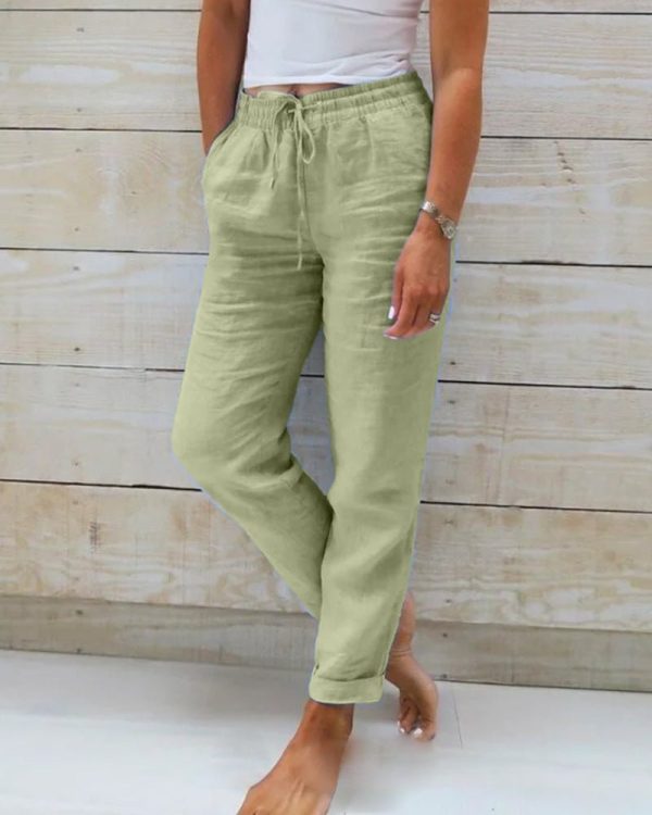 Relaxed Linen Trousers with Drawstring Waist and Straight Leg