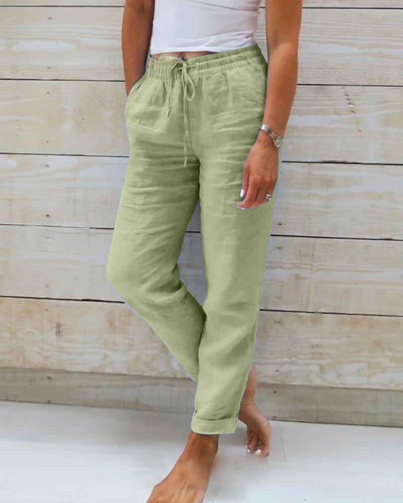 Relaxed Linen Trousers with Drawstring Waist and Straight Leg - Image 5