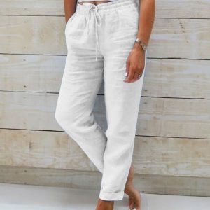Relaxed Linen Trousers with Drawstring Waist and Straight Leg - Image 6