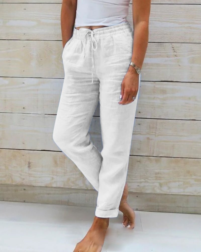 Relaxed Linen Trousers with Drawstring Waist and Straight Leg - Image 6