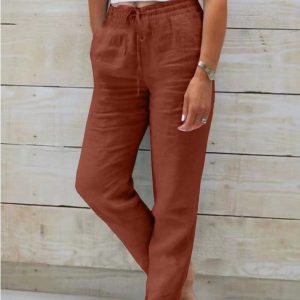 Relaxed Linen Trousers with Drawstring Waist and Straight Leg - Image 7