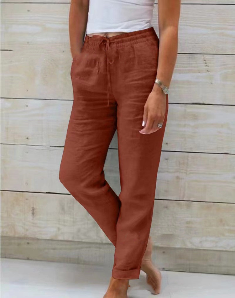 Relaxed Linen Trousers with Drawstring Waist and Straight Leg - Image 7