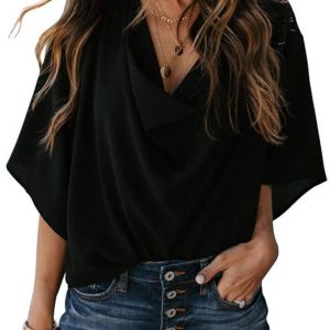 Willow | Elegant Draped Cowl Neck Batwing Blouse