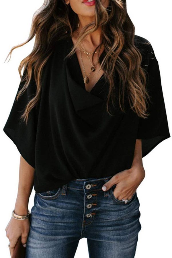 Willow | Elegant Draped Cowl Neck Batwing Blouse