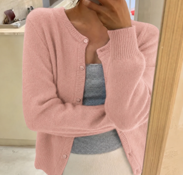 Soft Knit Cardigan with Button Front and Round Neckline