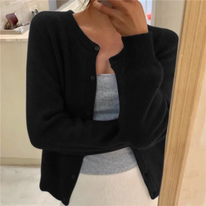 Soft Knit Cardigan with Button Front and Round Neckline - Image 2