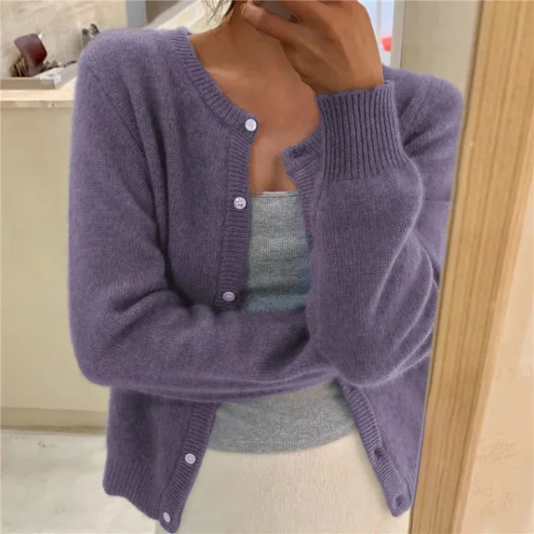 Soft Knit Cardigan with Button Front and Round Neckline