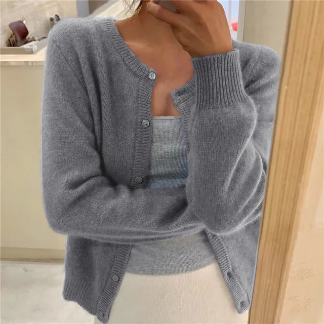 Soft Knit Cardigan with Button Front and Round Neckline - Image 1