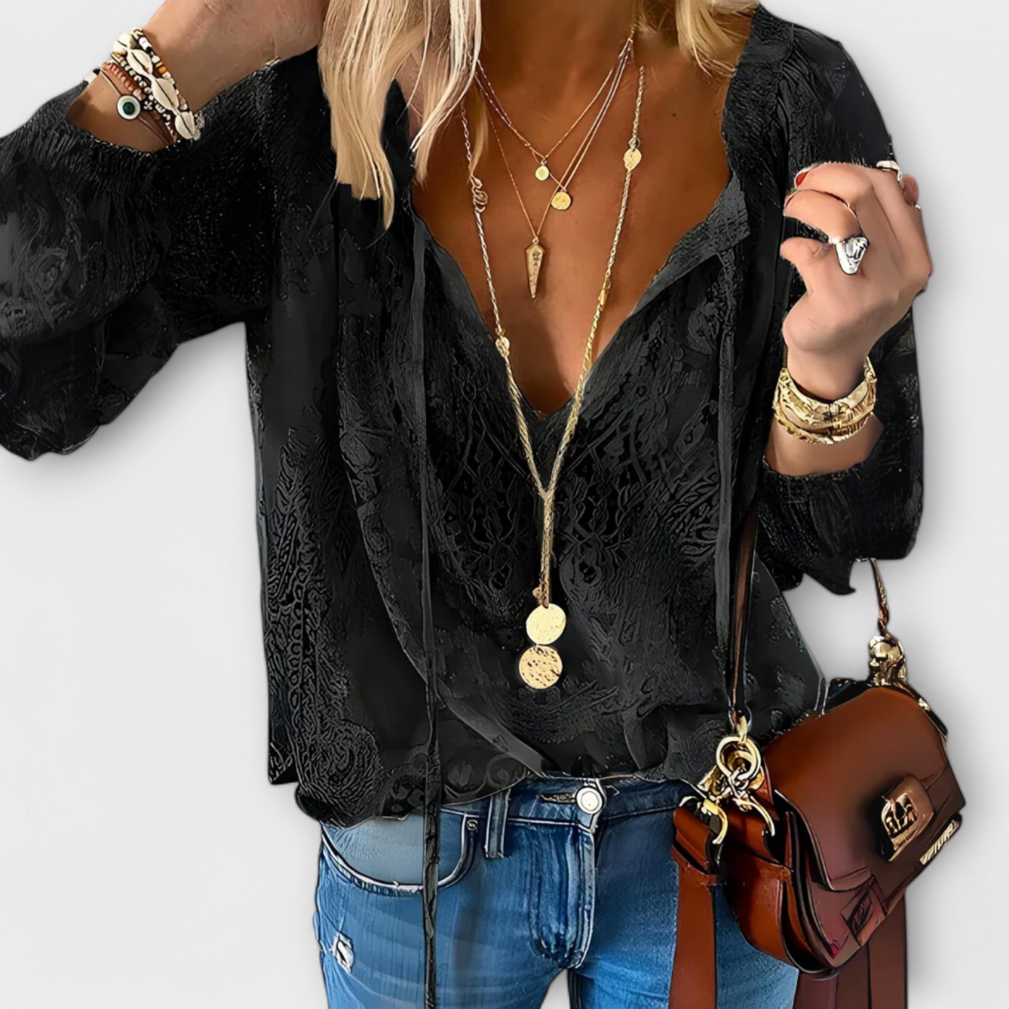 Ashley | Lightweight V-Neck Long Sleeve Lace Blouse - Image 2