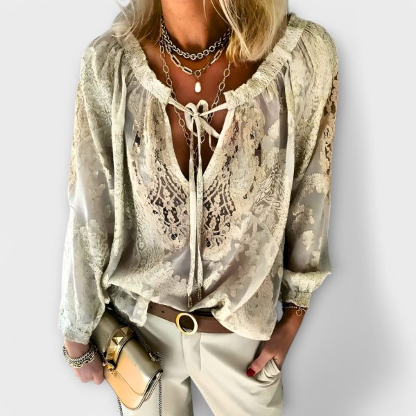 Ashley | Lightweight V-Neck Long Sleeve Lace Blouse
