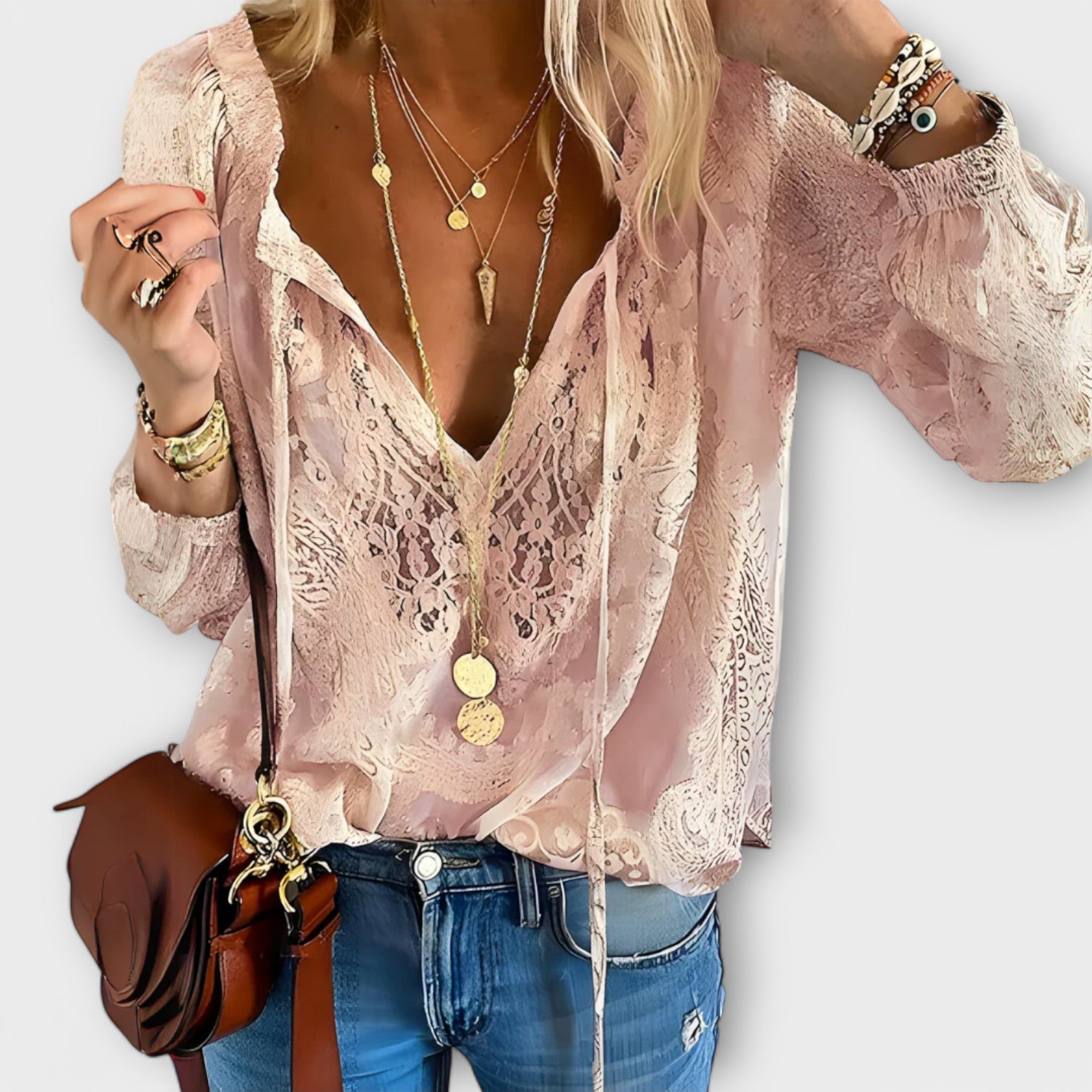 Ashley | Lightweight V-Neck Long Sleeve Lace Blouse - Image 4