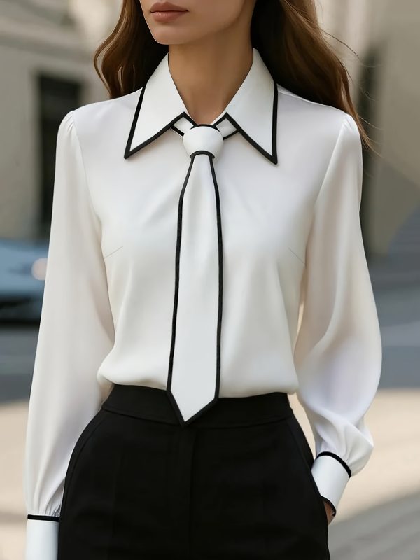 Olivia | Elegant Tie Neck Contrast Collar Blouse