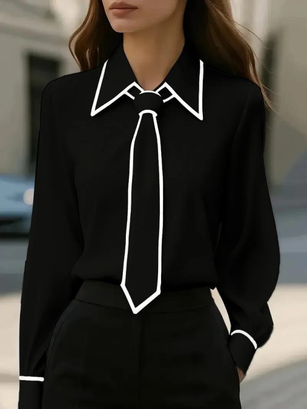 Olivia | Elegant Tie Neck Contrast Collar Blouse