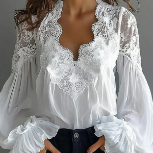 Clara | Elegant Floral Lace Lantern Blouse