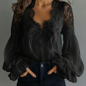 Clara | Elegant Floral Lace Lantern Blouse - Image 2