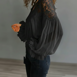 Clara | Elegant Floral Lace Lantern Blouse - Image 4