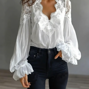 Clara | Elegant Floral Lace Lantern Blouse - Image 5