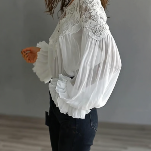 Clara | Elegant Floral Lace Lantern Blouse - Image 6