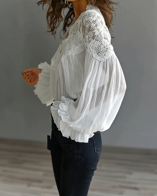 Clara | Elegant Floral Lace Lantern Blouse