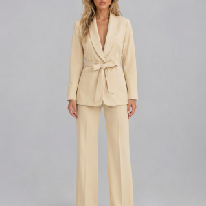 Women's Belted Blazer & Wide Leg Trouser Co-Ord Set ?C Tailored Two-Piece Suit