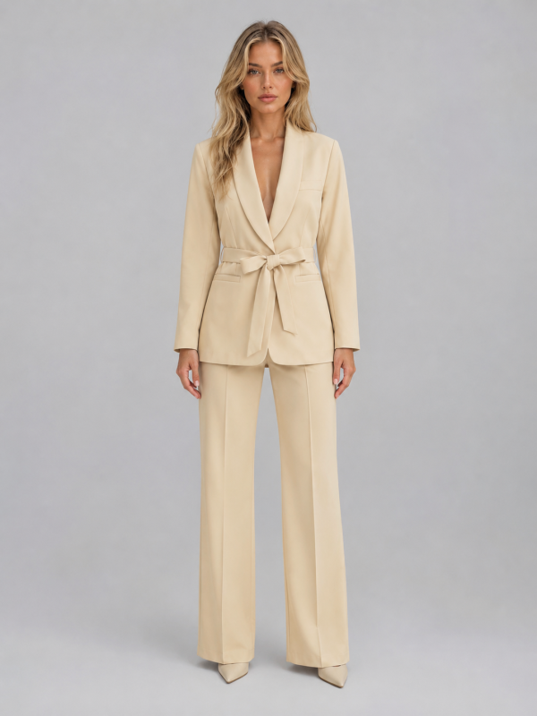 Women's Belted Blazer & Wide Leg Trouser Co-Ord Set ?C Tailored Two-Piece Suit