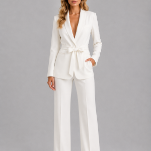 Women's Belted Blazer & Wide Leg Trouser Co-Ord Set ?C Tailored Two-Piece Suit - Image 9
