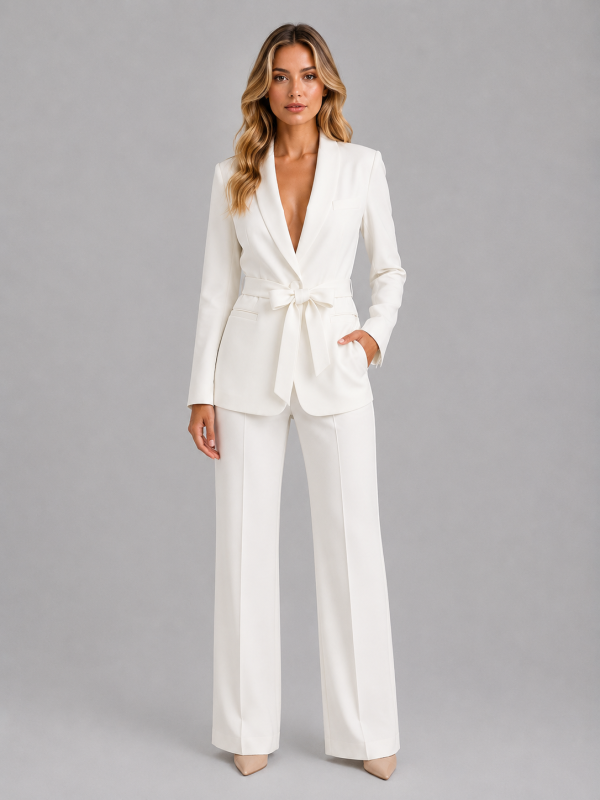 Women's Belted Blazer & Wide Leg Trouser Co-Ord Set ?C Tailored Two-Piece Suit