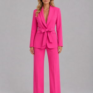 Women's Belted Blazer & Wide Leg Trouser Co-Ord Set ?C Tailored Two-Piece Suit - Image 8