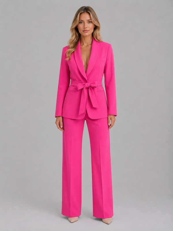 Women's Belted Blazer & Wide Leg Trouser Co-Ord Set ?C Tailored Two-Piece Suit
