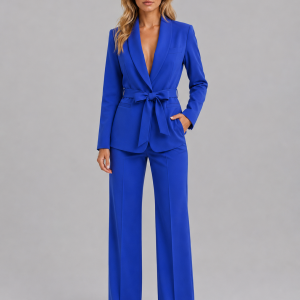 Women's Belted Blazer & Wide Leg Trouser Co-Ord Set ?C Tailored Two-Piece Suit - Image 6
